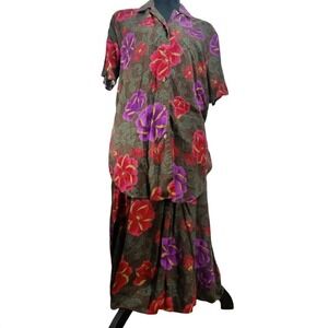 Sweetbriar‎ Vintage 90s Floral 2 Pc Set Shirt Maxi Skirt XL cottagecore USA